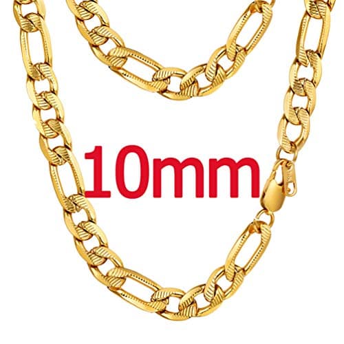 PROSTEEL Black 18K Gold Plated 316L Stainless Steel Figaro Chain Necklace, 14-30inch