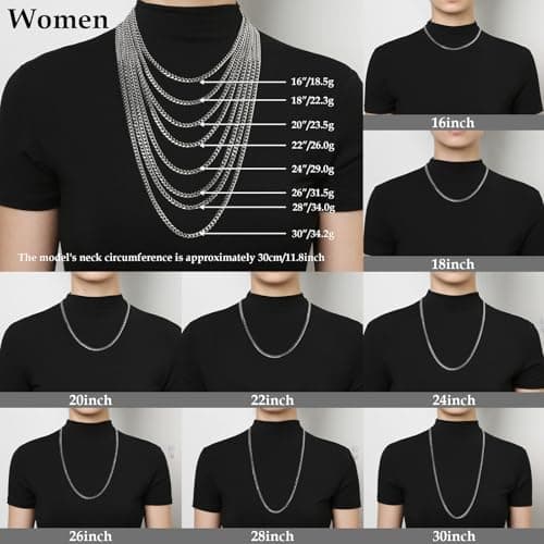 HZMAN Men's Gold & Silver Chain Necklace 16-30 Inch Diamond Cut