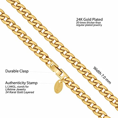 24K Gold Plated Cuban Link Chain Necklace for All