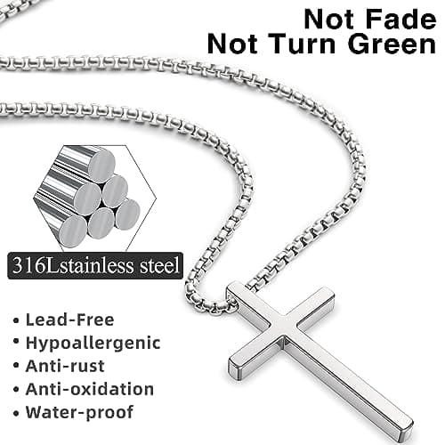 Romass Men's Stainless Steel Silver & Black Cross Necklace 16-30 inches