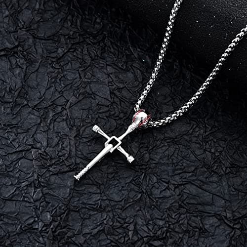 Sterling Silver Baseball Necklace Philippians 4:13 Gift for Men or Boys Bat Cross