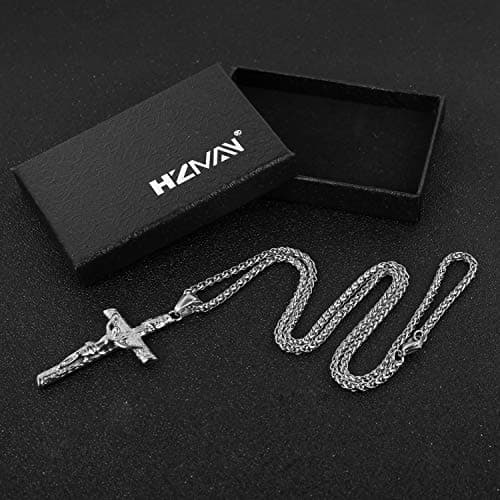HZMAN Crucifix Cross Pendant Necklace with Chain for Men and Women