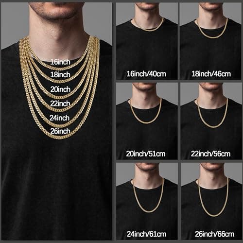 Eterjew Italian Solid 18k Gold Over 925 Sterling Silver Chain Necklace, 3.5mm Cuban Link, Sturdy & Shiny