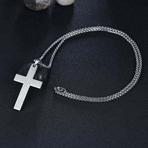 Men's Nail Lord's Prayer Cross Pendant Necklace 24" Stainless Steel Chain