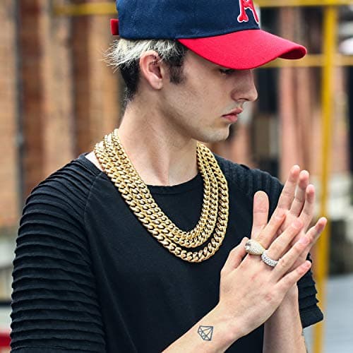 Mens Heavy Miami Cuban Link Chain 14k Gold Plated Choker Necklace/Bracelet