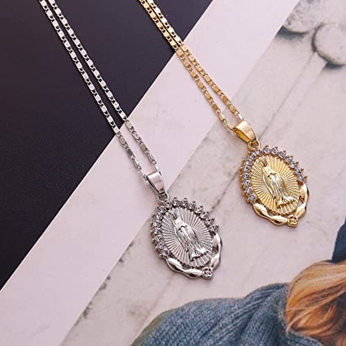 AOASK Women's Crystal Rhinestone Virgin Mary Pendant Necklace