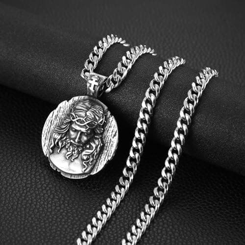 HZMAN Retro Stainless Steel Jesus Pendant Necklace for Men Amulet Jewelry Gift