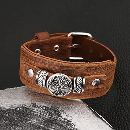 HZMAN Leather Braided Viking Bracelets for Men - Biker Vintage Talisman Jewelry Gift