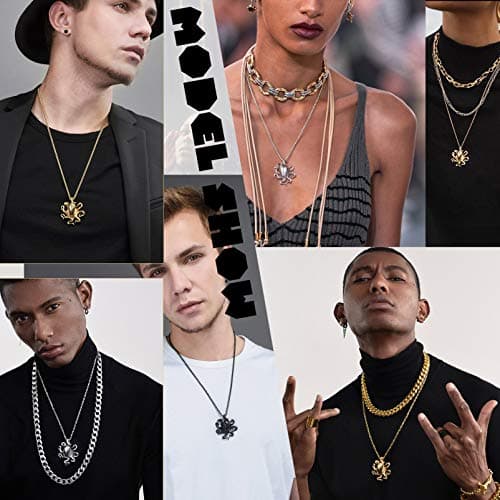 ProSteel Punk Rock Stainless Steel Shark Necklace, Black/Gold/Silver, Adjustable 22-24inch