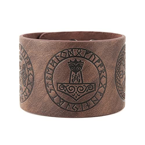 HZMAN Viking Yggdrasil World Tree Leather Bracelet (7.5-8.5 Inches)