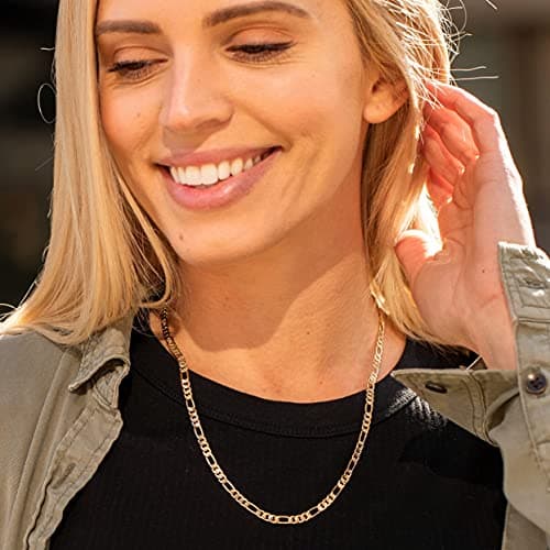 Swiss Diamond Cut Figaro Chain Necklaces - 24k Real Gold Plated