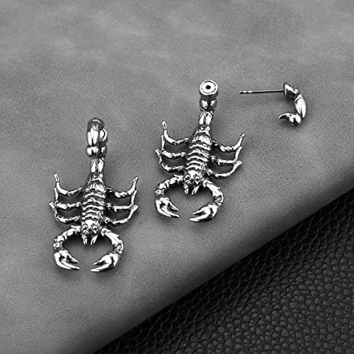 HZMAN Gothic Scorpion Earring in Stainless Steel - Retro Punk Animal Stud Earrings for Men and Women