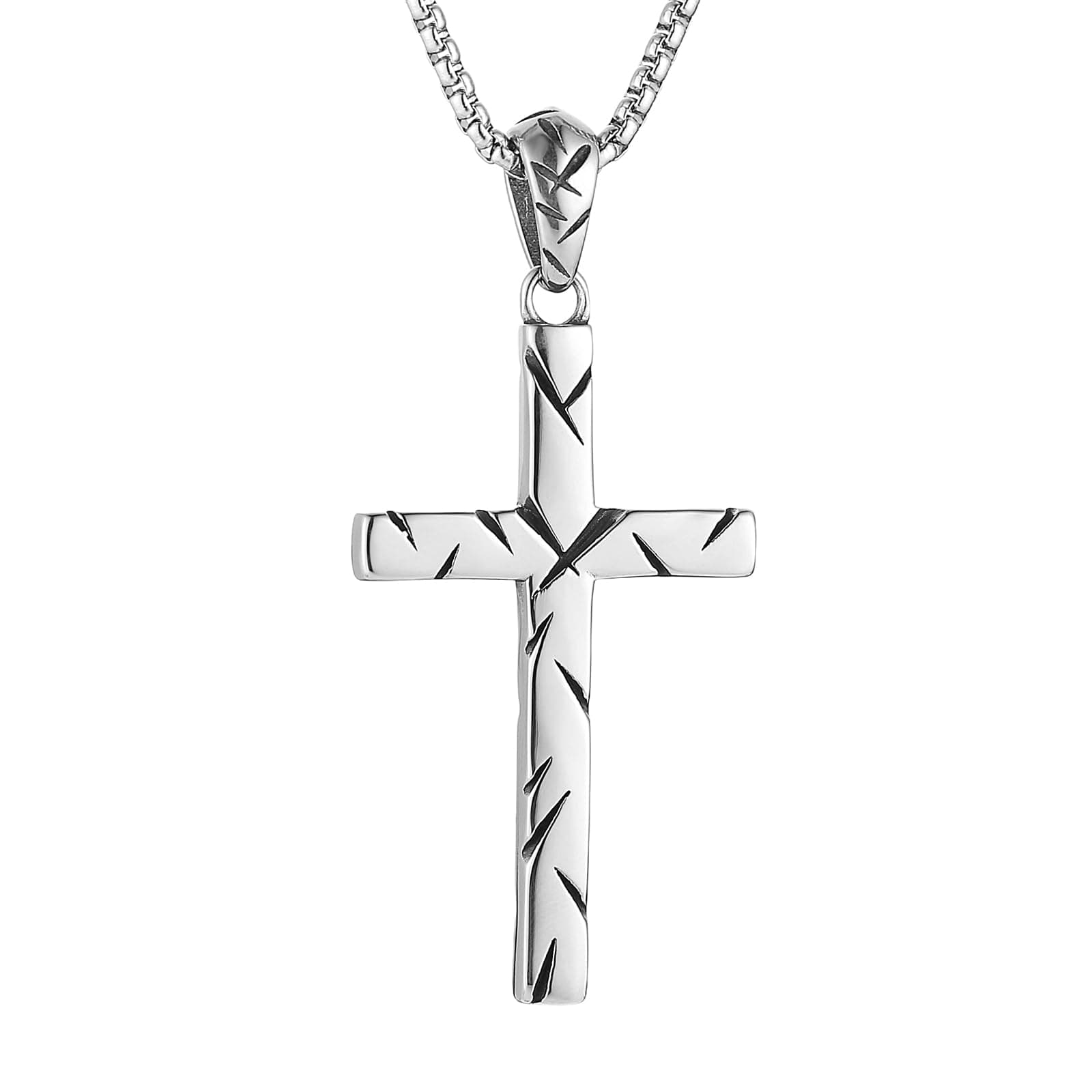 HZMAN Men's Retro Stainless Steel Scarred Cross Pendant Necklace Christian Faith Jewelry Gift