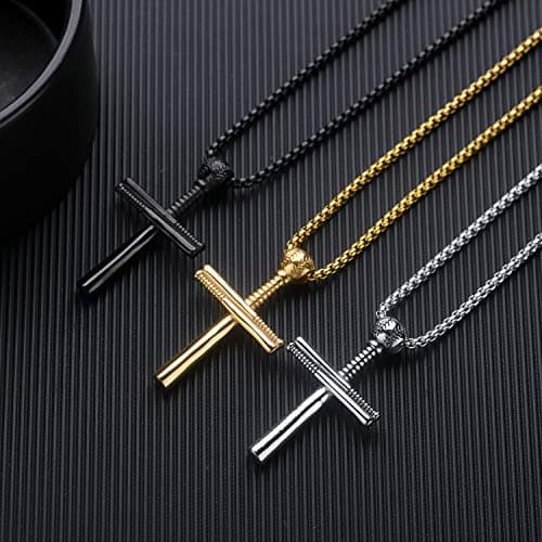 TEMICO Stainless Steel Baseball Cross Pendant Necklace for Men Sports Enthusiasts