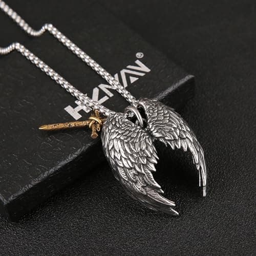 HZMAN Angel Wing Necklace - Stainless Steel Faith Pendant Jewelry