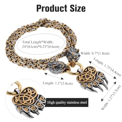 OIDEA Viking Wolf Head Necklace: Stainless Steel Nordic Amulet Gift for Men