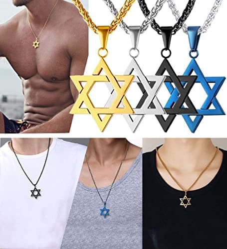 JTTBIGV Stainless Steel Star of David Pendant Necklace for Men & Women Religion Jewelry 24" Chain