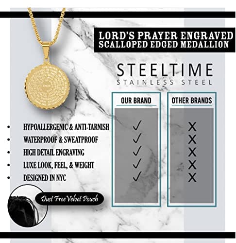 STEELTIME NYC Stainless Steel Lords Prayer Necklace with Simulated Diamonds