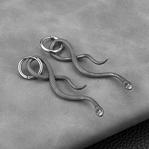 HZMAN Stainless Steel Gothic Punk Snake Hoop Earrings for Men and Women Party Jewelry