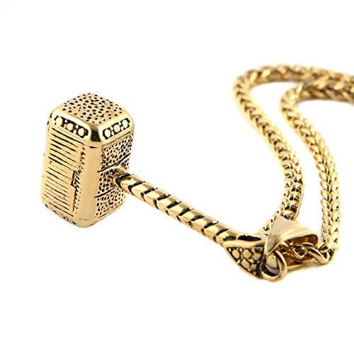 HZMAN Thor Hammer Pendant Necklace - Stainless Steel 22+2 Inch Chain