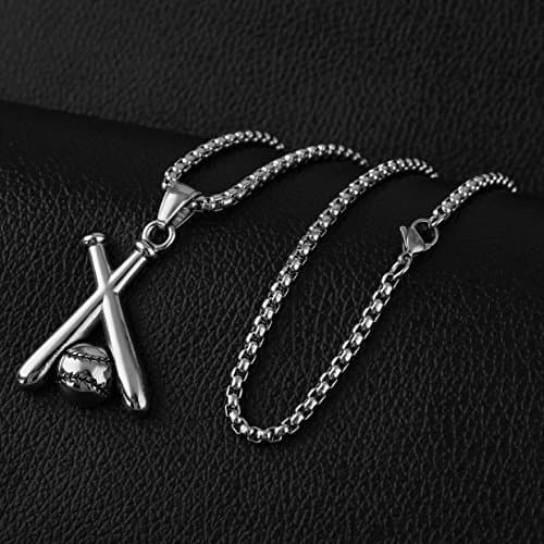 HZMAN Stainless Steel Baseball Pendant Necklace with 22+2'' Chain