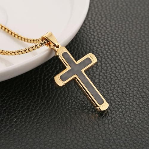 HZMAN Polished Stainless Steel Cross Necklace for Men & Women Christian Faith Jewelry Gift