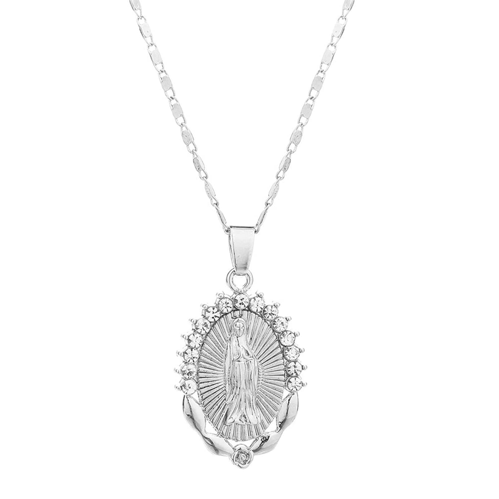 AOASK Women's Crystal Rhinestone Virgin Mary Pendant Necklace