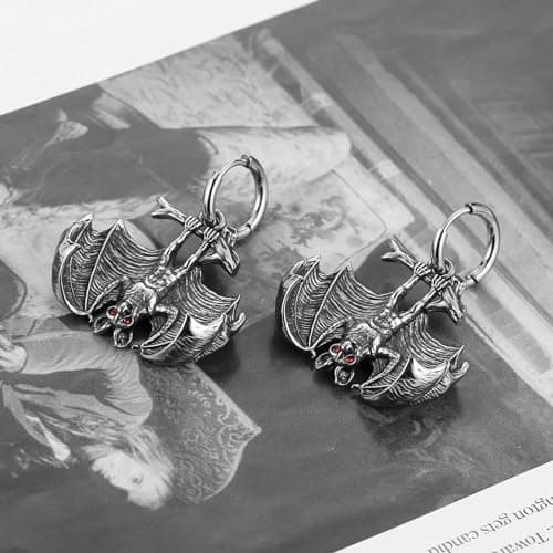 HZMAN Bat Earring Stainless Steel Gothic Punk Halloween Jewelry Gift for Men Women
