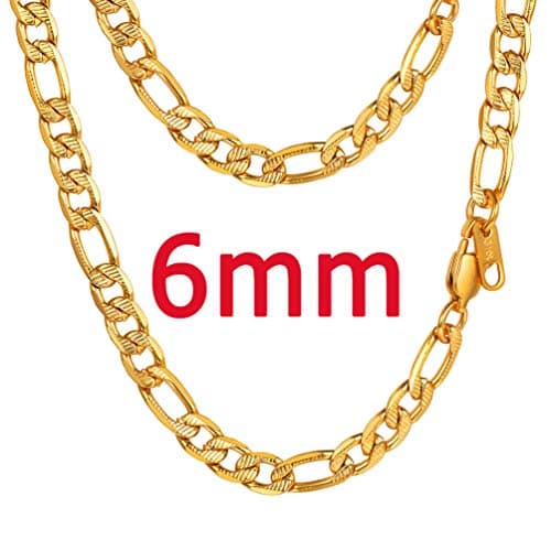 PROSTEEL Black 18K Gold Plated 316L Stainless Steel Figaro Chain Necklace, 14-30inch