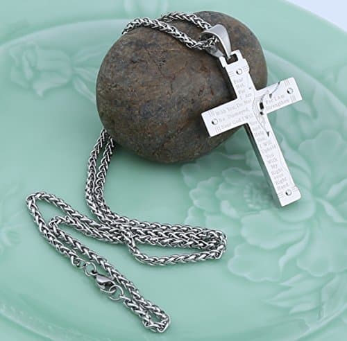 Stainless Steel Crucifix Cross Lord's Prayer Pendant Necklace