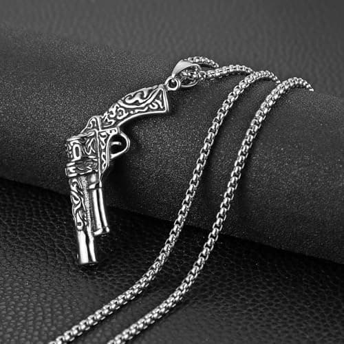 HZMAN Stainless Steel Revolver Gun Necklace for Men Secret Service Role Play Pendant Jewelry