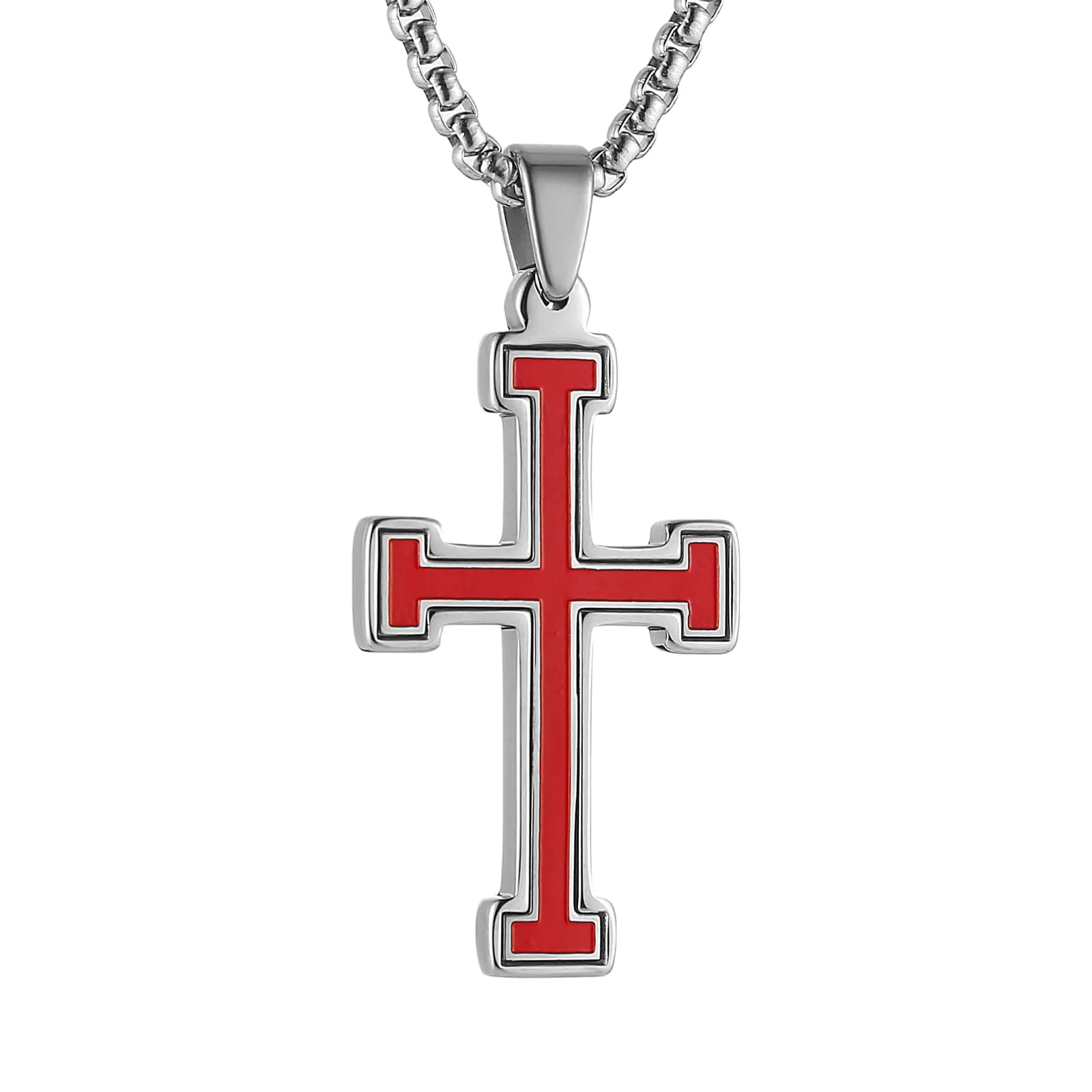 HZMAN Polished Stainless Steel Knights Templar Cross Pendant Necklace