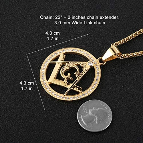 Gold Plated Cz Masonic Pendant Necklace for Men
