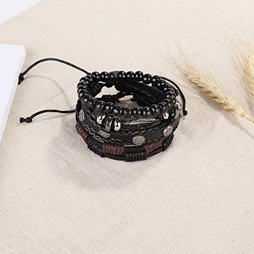 MILACOLATO Handmade Braided Leather Wrist Cuff Bracelet Hemp Cords Adjustable