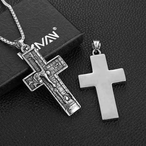HZMAN Men's Retro Stainless Steel Saviour Jesus Cross Pendant Jewelry Gift