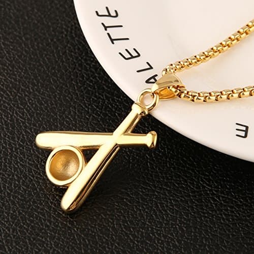 HZMAN Stainless Steel Baseball Pendant Necklace 22+2'' Chain