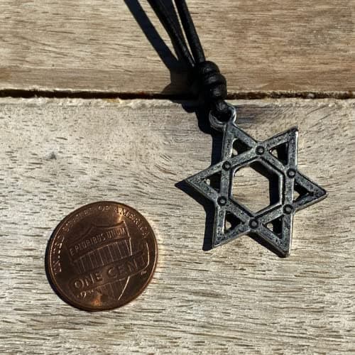 Star of David Necklace - Mens Tequila Sunrise Shop, Gold Mitzvah Gift, Jewish Jewelry, Antique Silver, Black Leather