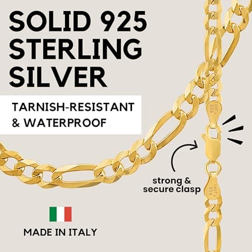 KISPER Italian Made 18k Gold Figaro Chain Necklace for Men