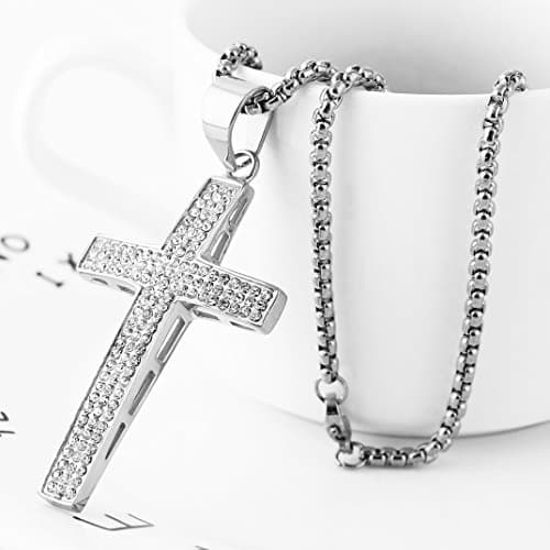 Iced Out Cross Pendant 18k Gold Plated Stainless Steel Hip-Hop Necklace for Men