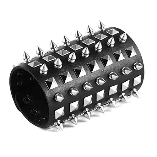HZMAN Black Metal Spike Studded Leather Bracelet
