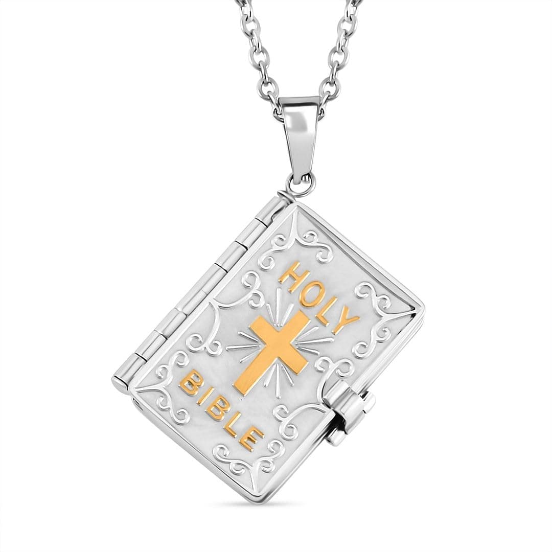 SHOP LC Holy Bible Pendant Cross Necklace - Stainless Steel Christian Jewelry for Women