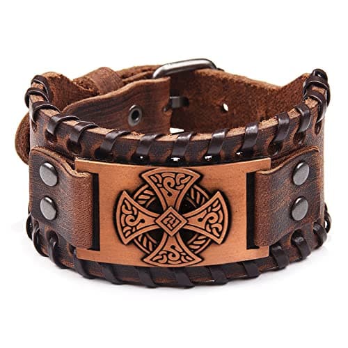 Celtic Solar Cross Bracelet, Leather Wristband with Irish Charm