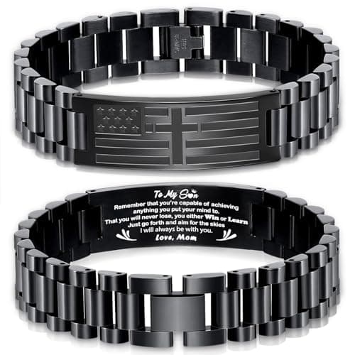 GLEZZA American Flag Cross Bible Verse Bracelet - Graduation Gift for Men & Teens