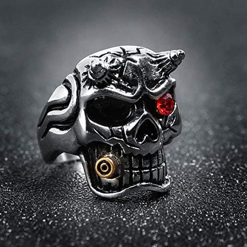 HZMAN Men's Red Gothic Skull Stainless Steel Ring