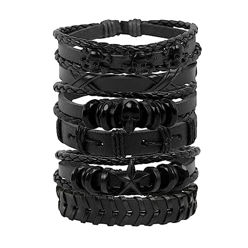 Manfnee Braided Leather Adjustable Bracelet for Men and Women