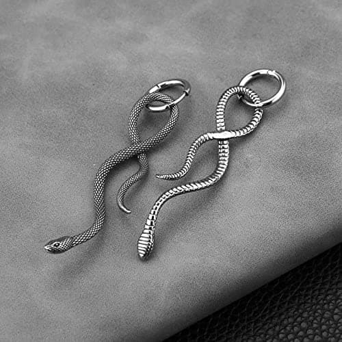 HZMAN Stainless Steel Gothic Punk Snake Hoop Earrings for Men and Women Party Jewelry