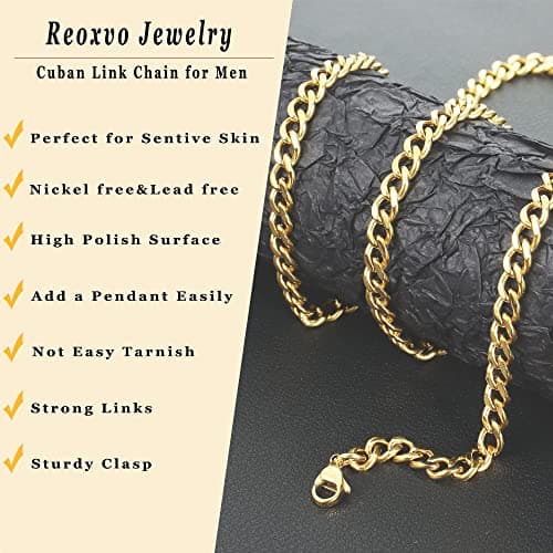 Stainless Steel Cuban Link Chain for Men & Women - Silver/Black/14K Gold Plated - 18/20/22/24/30 Inch