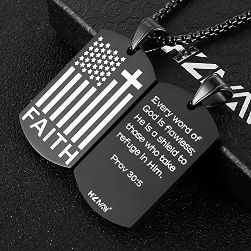 HZMAN American Flag Patriotic Cross Dog Tag Necklace