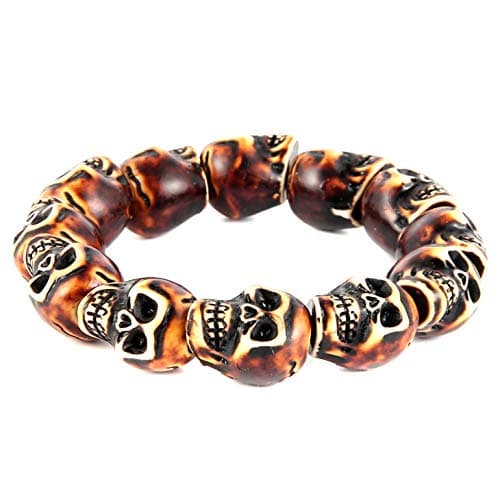 Gothic Skull Bracelet for Unisex - Dark Brown, 8 Inch