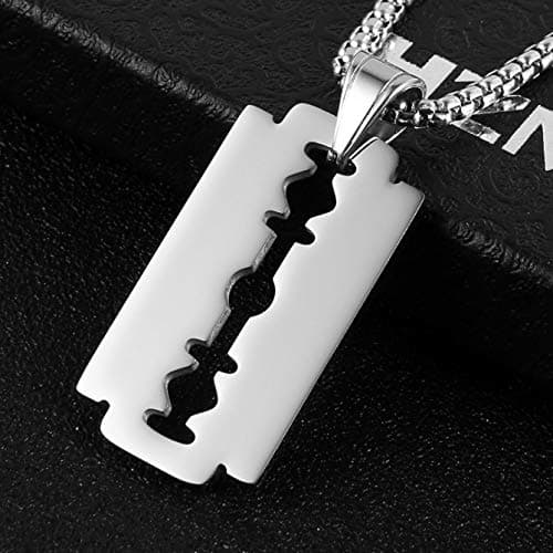 Stainless Steel Razor Blade Dog Tag Pendant Hip Hop Necklace